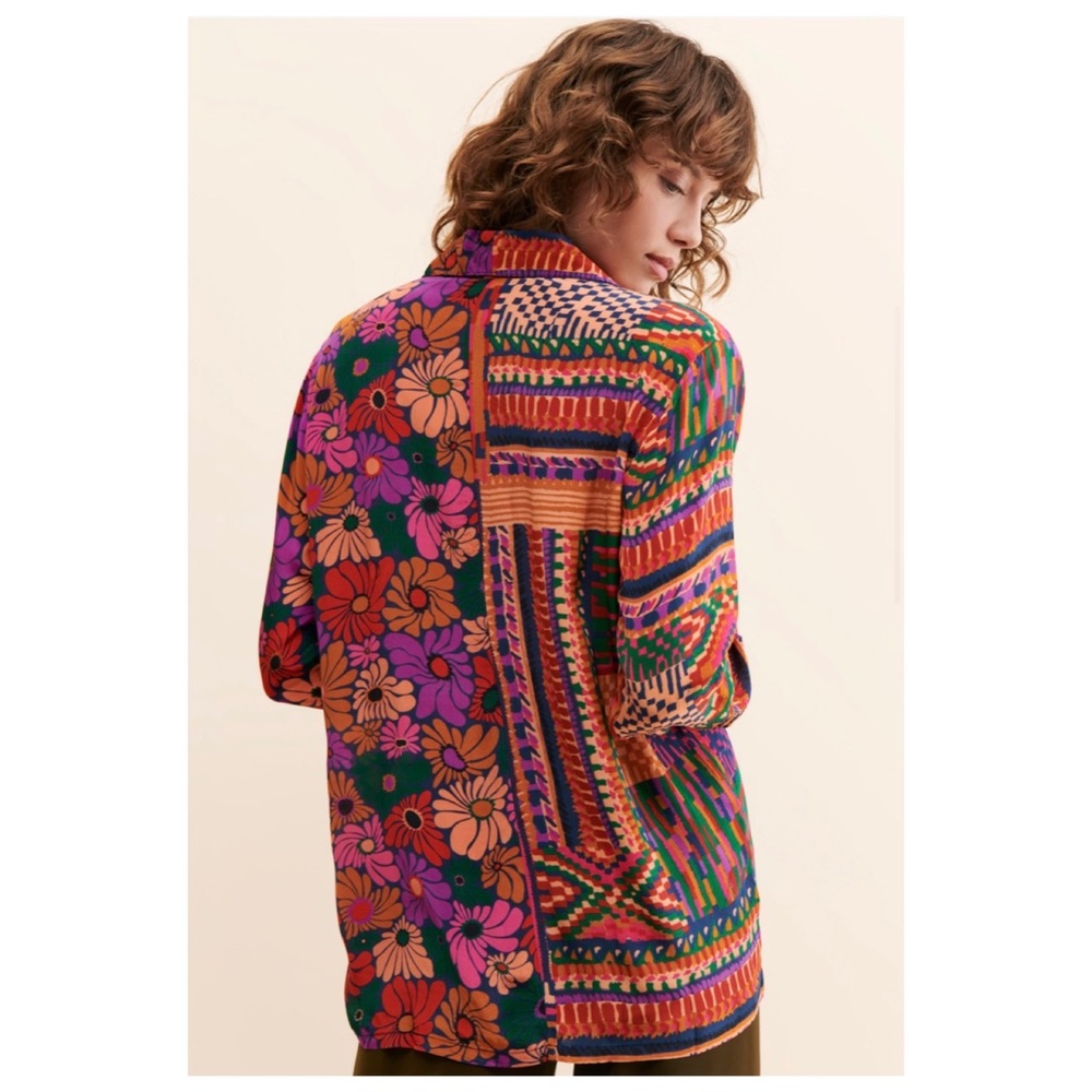 NWOT FARM Rio Multicolor Patchwork Floral Button-Up Top - Picture 2 of 6